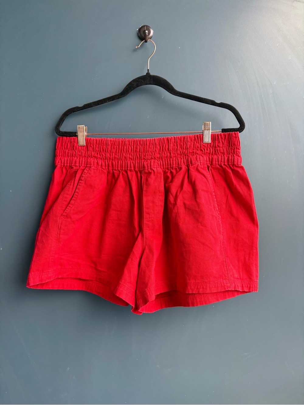 Red Elastic-Waist Women’s Shorts high rise pull on